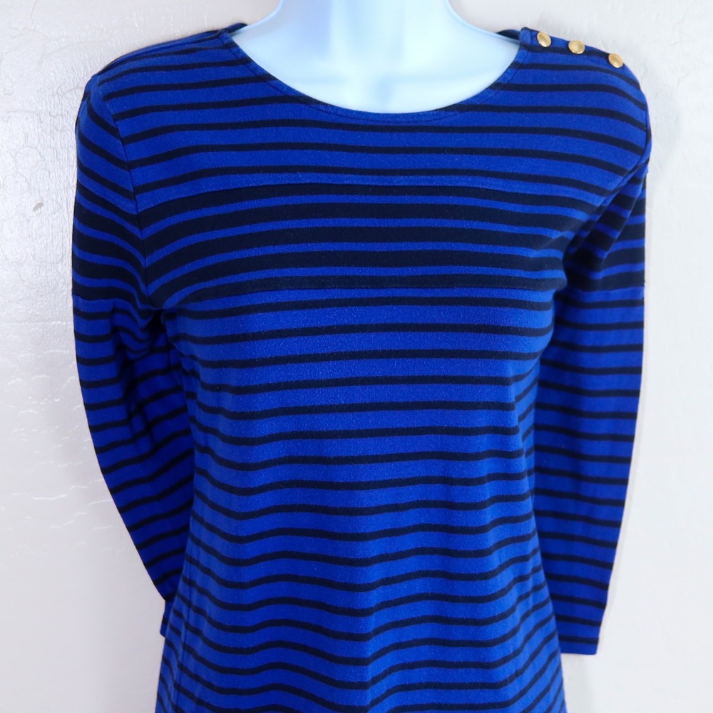 Lauren Ralph Lauren Blue Black Stripe Boat‎ Neck 3/4 Sleeve Shirt Top Womens L